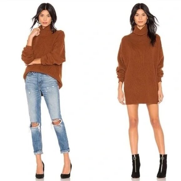 Free People Softly Structured Tunic Sweater – Small, Terracotta Brown, Cozy Over - Picture 1 of 10
